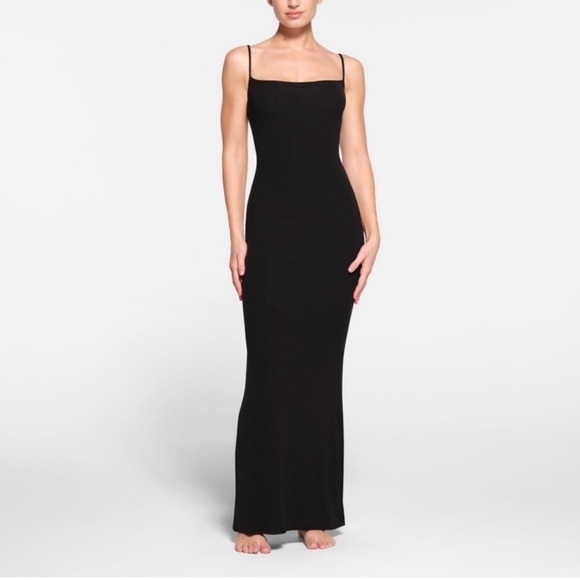 Skims Soft Lounge LONG SLIP DRESS Onyx - Picture 1 of 8